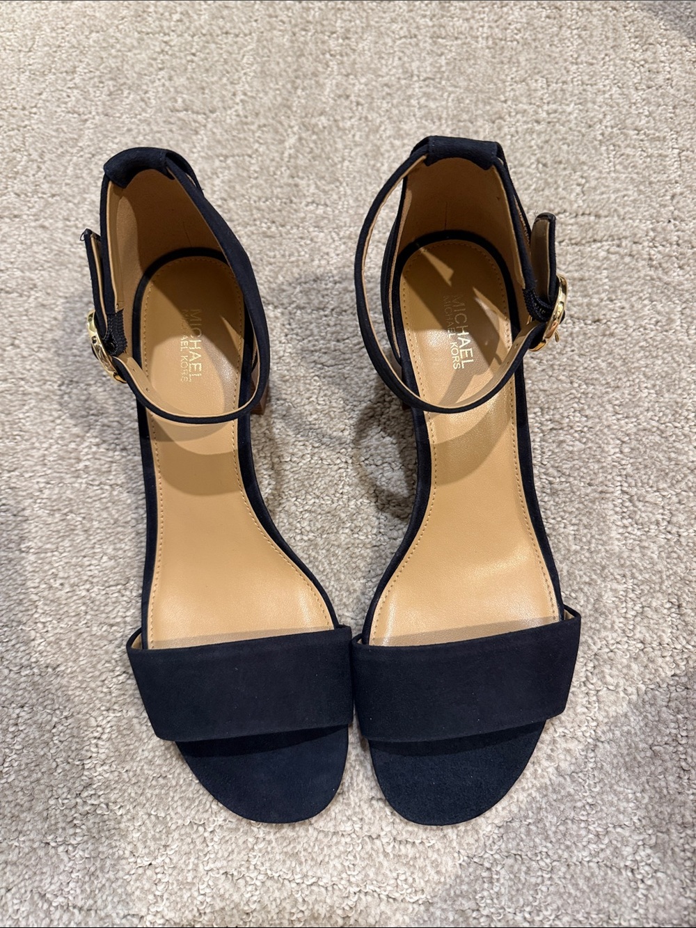 MICHAEL Michael Kors Black Suede Open-Toe Ankle-Strap Heels